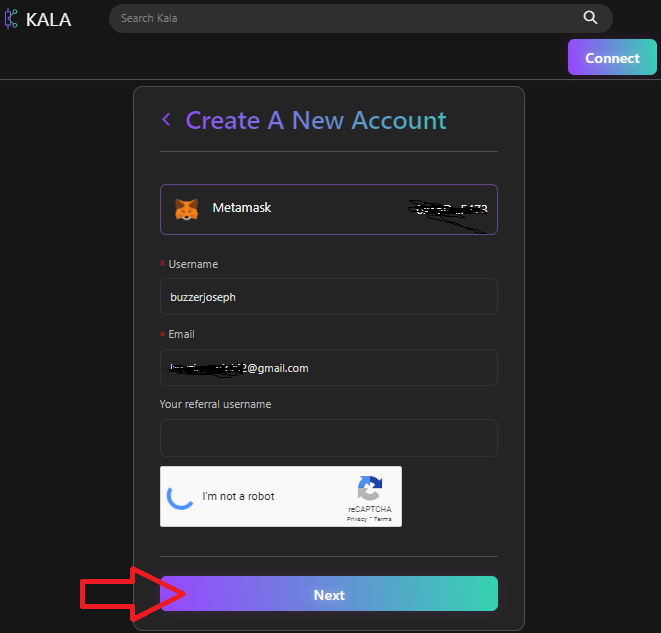 Complete your KALA social profile to create account