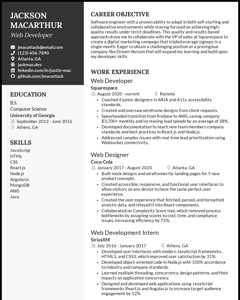 technical web3 jobs resume sample for web developers, coders and programmers